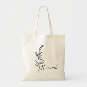 Personalised Birth Month Flower Custom Name  Tote Bag