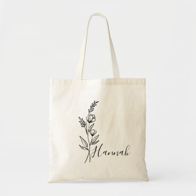 Personalised Birth Month Flower Custom Name  Tote Bag (Front)