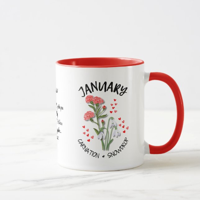 Personalised Birth Month Flower JANUARY Mug (Right)