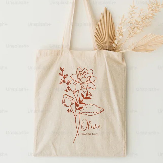 Personalised Birth Month Flower July Rust Tote Bag (Creator Uploaded)