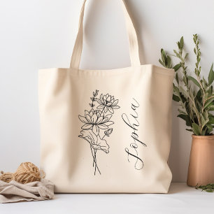 Personalised Birth Month Flower July Tote Bag