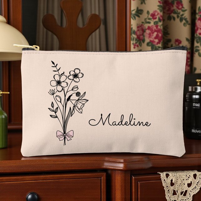Personalised Birth Month Flower Light Peach Accessory Pouch (Creator Uploaded)