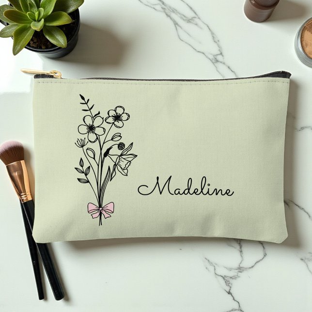 Personalised Birth Month Flower Light Sage Accessory Pouch (Creator Uploaded)