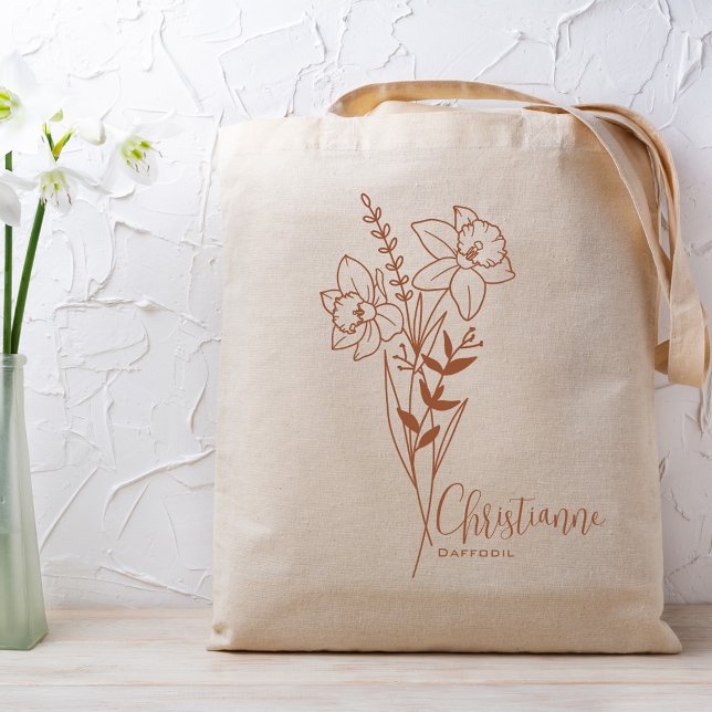 Personalised Birth Month Flower March Rust Tote Bag (Creator Uploaded)