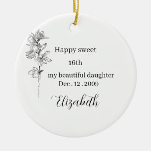 Personalised Birth Month Flower sweet 16 birthday Ceramic Ornament
