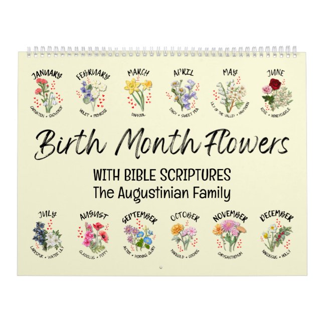 Personalised BIRTH MONTH FLOWERS Bible Verse Photo Calendar (Cover)