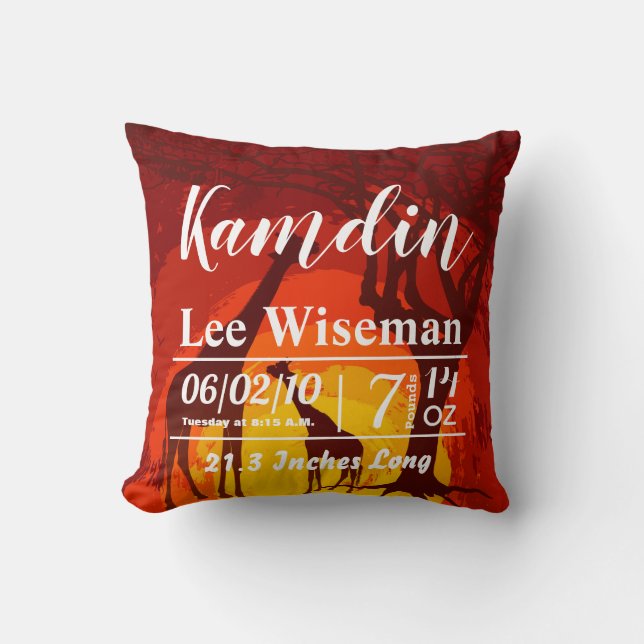 Personalised Birth Pillow African Safari Giraffe S (Front)