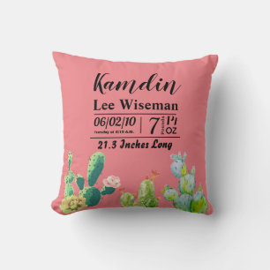 Personalised Birth Pillow Bohemian Cactus Succulen