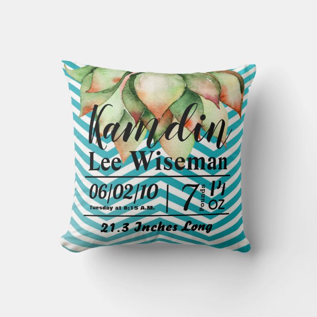 Personalised Birth Pillow Boho Cacti Cactus Succul (Front)
