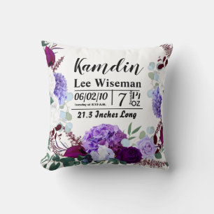 Personalised Birth Pillow Lavender Hibiscus on W
