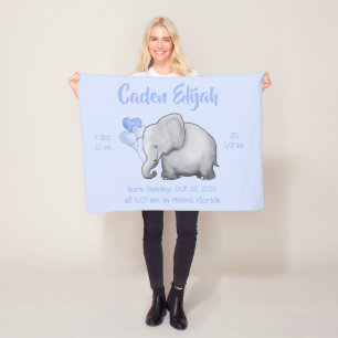 Personalised Birth Stats Baby Elephants Nursery Fleece Blanket