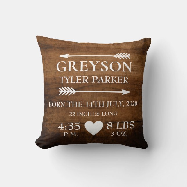 Personalised Birth Stats Baby Nursery Pillow (Front)