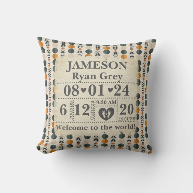 Personalised Birth Stats Boho Cushion (Front)