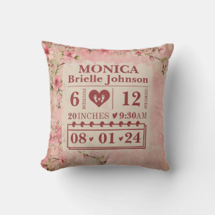 Personalised Birth Stats Vintage Floral Cushion