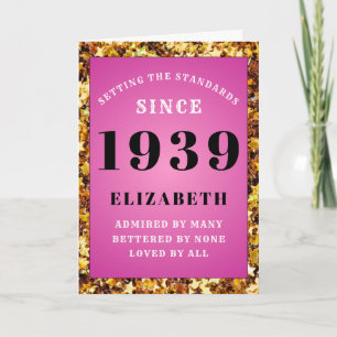 Personalised Birthda 1939 Girly Pink Gold Glitter Card