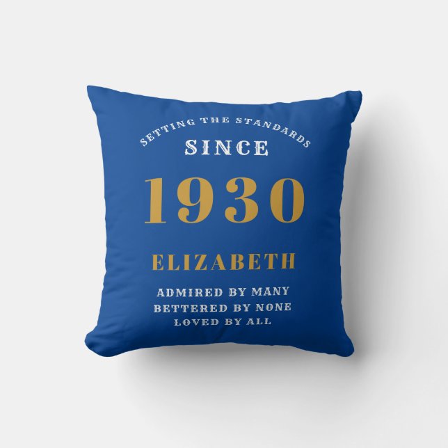 Personalised Birthday 1930 Add Your Name Blue Gold Cushion (Front)