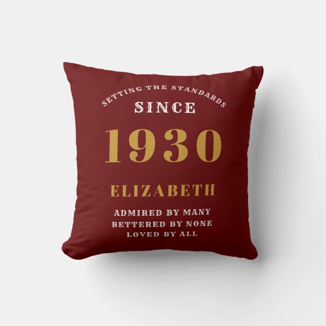 Personalised Birthday 1930 Add Your Name Red Gold Cushion (Front)