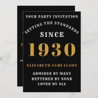 Personalised Birthday 1930 Chic Black Gold White 