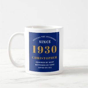 Personalised Birthday 1930 Elegant Blue Gold Name Coffee Mug
