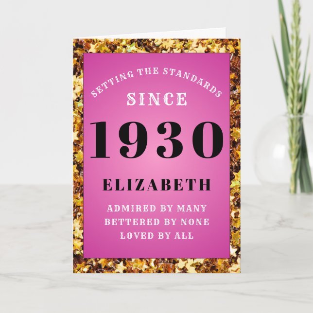 Personalised Birthday 1930 Pink Gold Glitter Girly Card (Front)