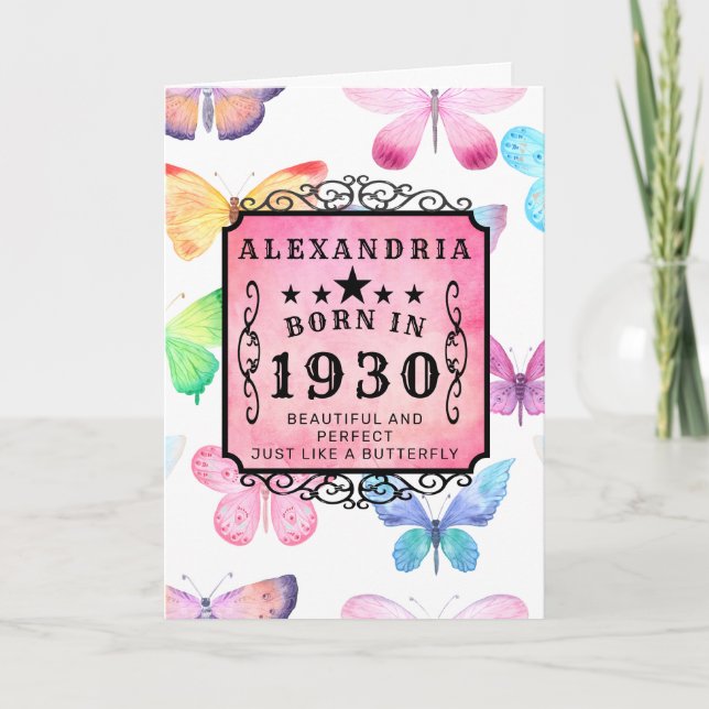 Personalised Birthday 1930 Watercolor Butterfly Card (Front)