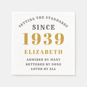 Personalised Birthday 1939 Gold Grey Elegant Chic Napkin