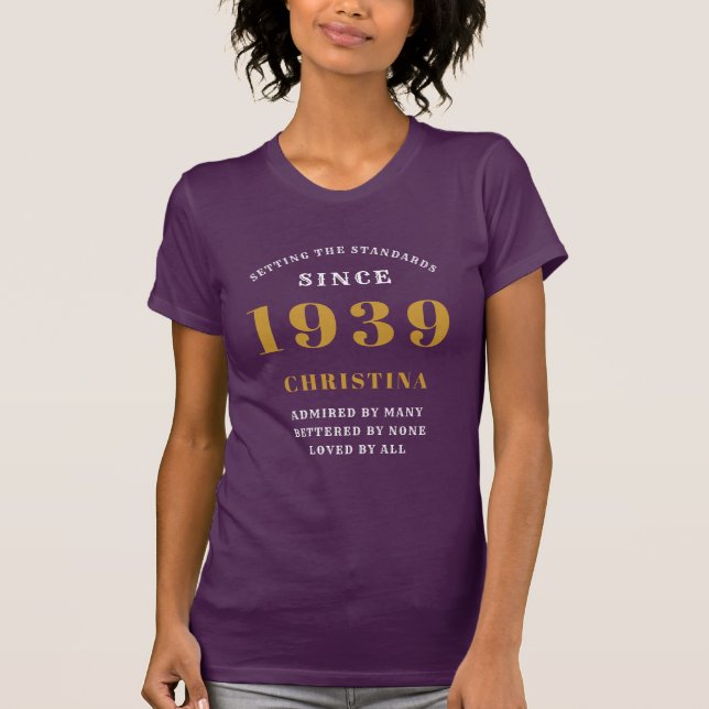 Personalised Birthday 1939 Purple Gold Elegant  T-Shirt (Front)