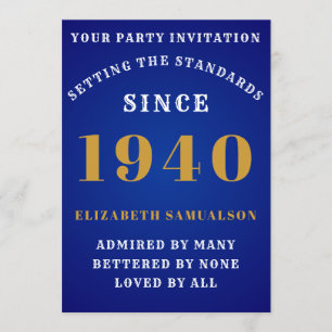 Personalised Birthday 1940 Add Your Name Blue Gold Invitation