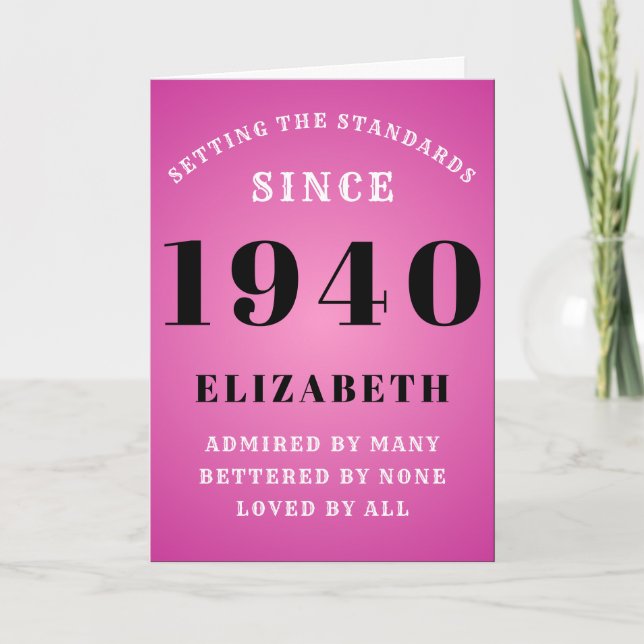 Personalised Birthday 1940 Add Your Name Pink Chic Card (Front)