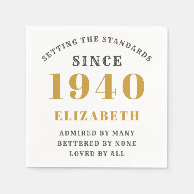 Personalised Birthday 1940 Elegant Chic Gold Grey Napkin (Front)
