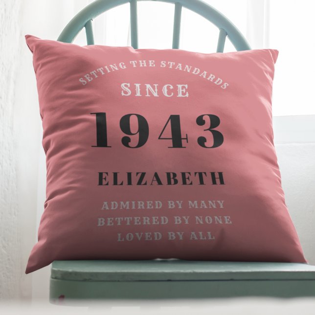 Personalised Birthday 1943 Pink Girly Elegant Chic Cushion (Creator Uploaded)