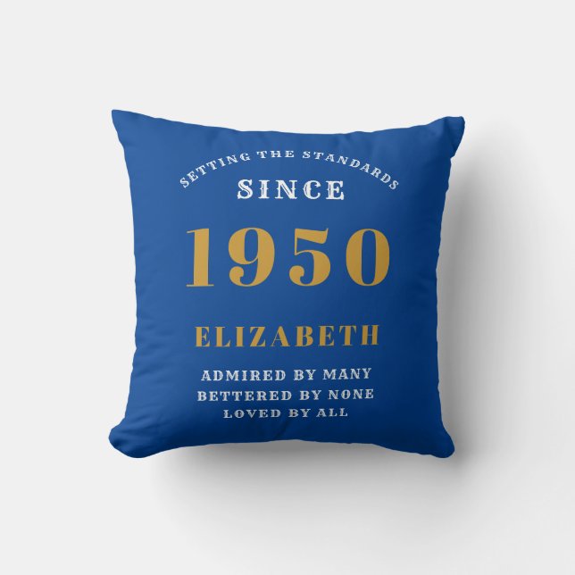 Personalised Birthday 1950 Add Your Name Blue Cushion (Front)