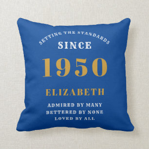 Personalised Birthday 1950 Add Your Name Blue Cushion