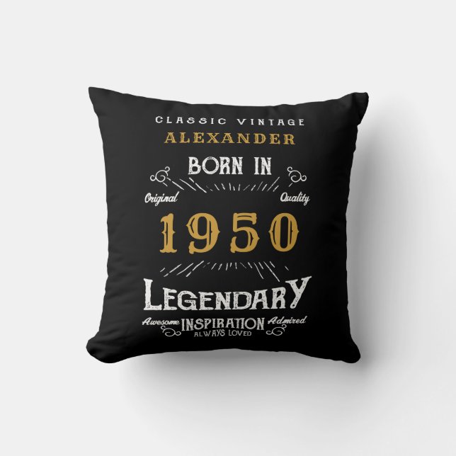 Personalised Birthday 1950 Distressed Legendary  Cushion (Front)