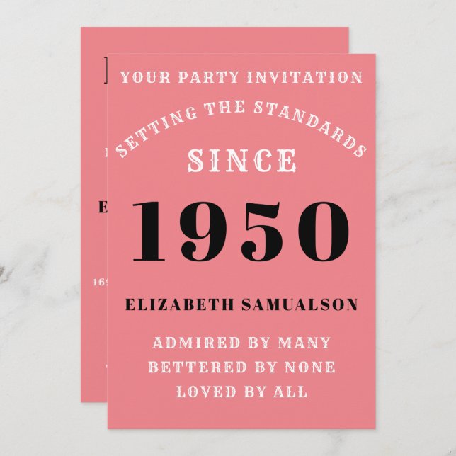 Personalised Birthday 1950 Girly Pink Cute Chic Invitation (Front/Back)