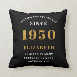 Personalised Birthday 1950 Loved Add Name Black Cushion