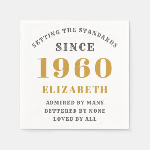 Personalised Birthday 1960 Add Your Name Gold Grey Napkin