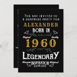 Personalised Birthday 1960 Black Gold Retro Chic Invitation