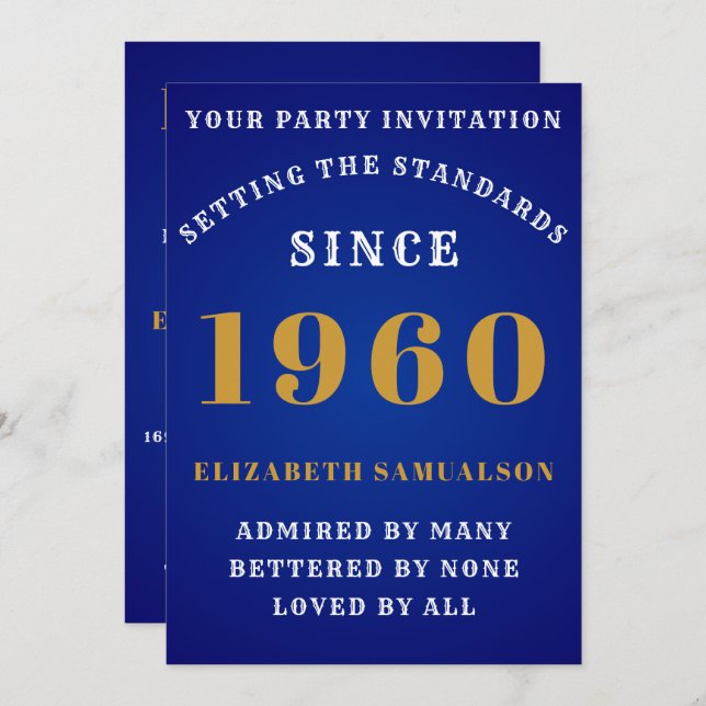 Personalised Birthday 1960 Love Add Your Name Blue Invitation (Front/Back)