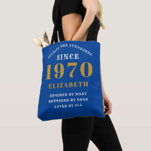 Personalised Birthday 1970 Add Your Name Blue Gold Tote Bag