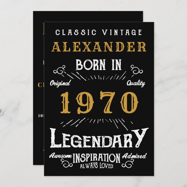 Personalised Birthday 1970 Add Your Name Legendary Invitation (Front/Back)