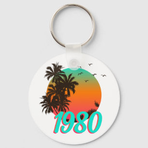 Personalised Birthday 1980 Sunset Key Ring