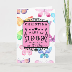 Personalised Birthday 1989 Butterfly Add Your Name Card