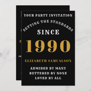 Personalised Birthday 1990 Add Your Name Black Invitation