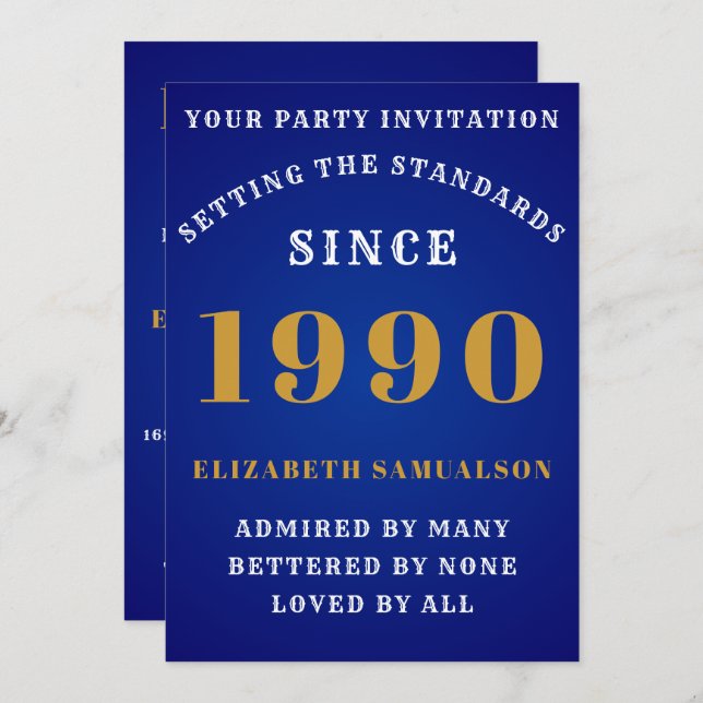 Personalised Birthday 1990 Add Your Name Blue Invitation (Front/Back)