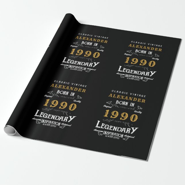Personalised Birthday 1990 Add Your Name Legendary Wrapping Paper (Unrolled)