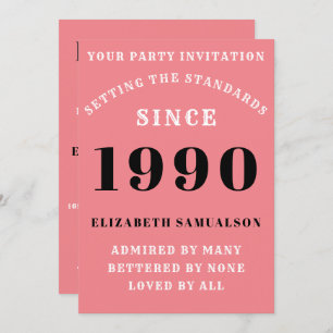 Personalised Birthday 1990 Add Your Name Pink Invitation