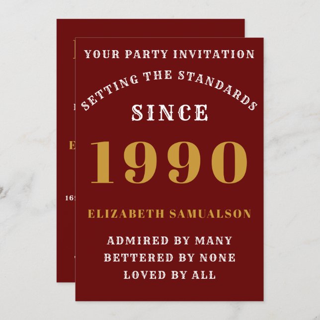 Personalised Birthday 1990 Add Your Name Red Invitation (Front/Back)