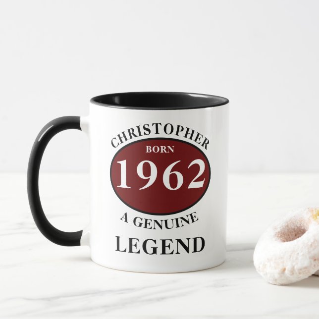 Personalised Birthday Add Name Year Born Coffee Mug (With Donut)