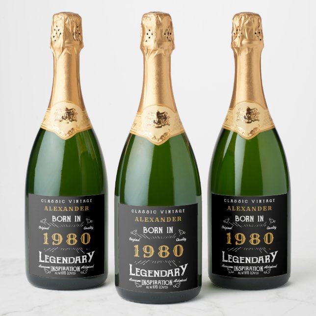 Personalised Birthday Add Your Name 1980 Legendary Sparkling Wine Label (Bottles)